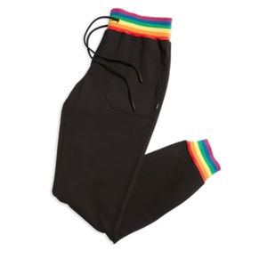 TomboyX French Terry Joggers - Black with Rainbow Trim - M